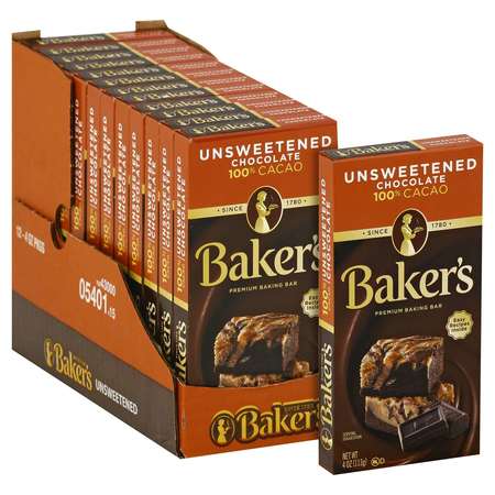 BAKERS Bakers Chocolate Unsweetened 4 oz., PK12 10043000054014